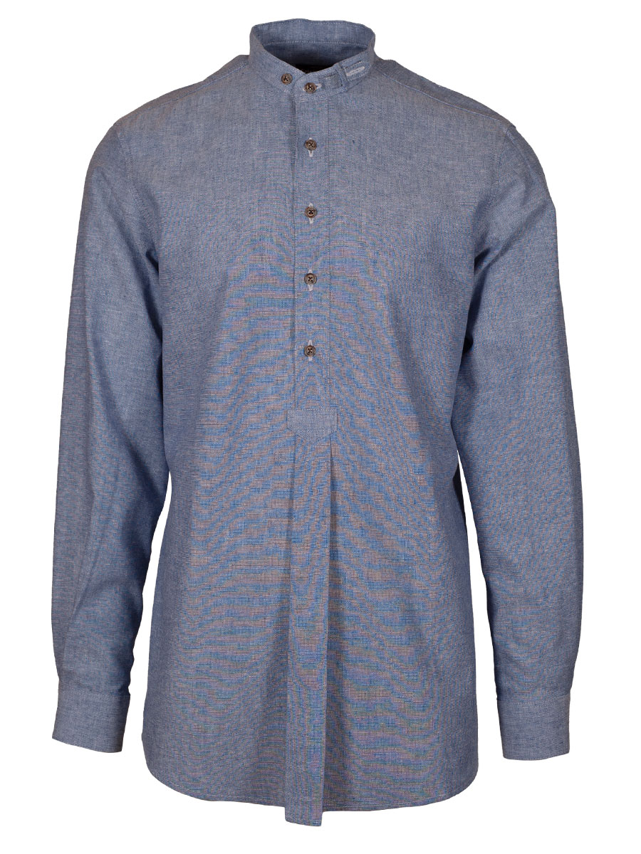 Arzberger Leinenhemd rauchblau, Stehkragen, Slim Line #1