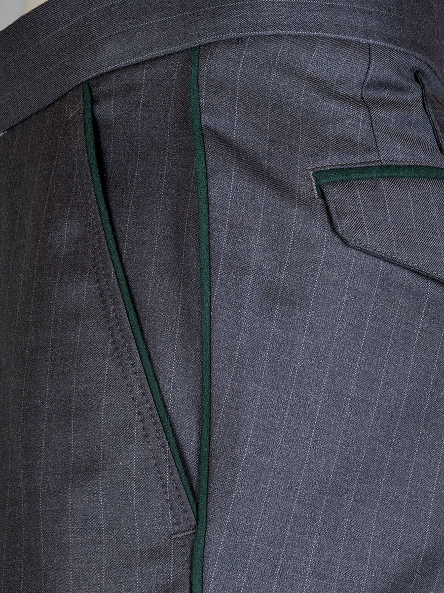 Viererspitz Stresemannhose, Anzugshose, anthrazit, grünes Paspol #3