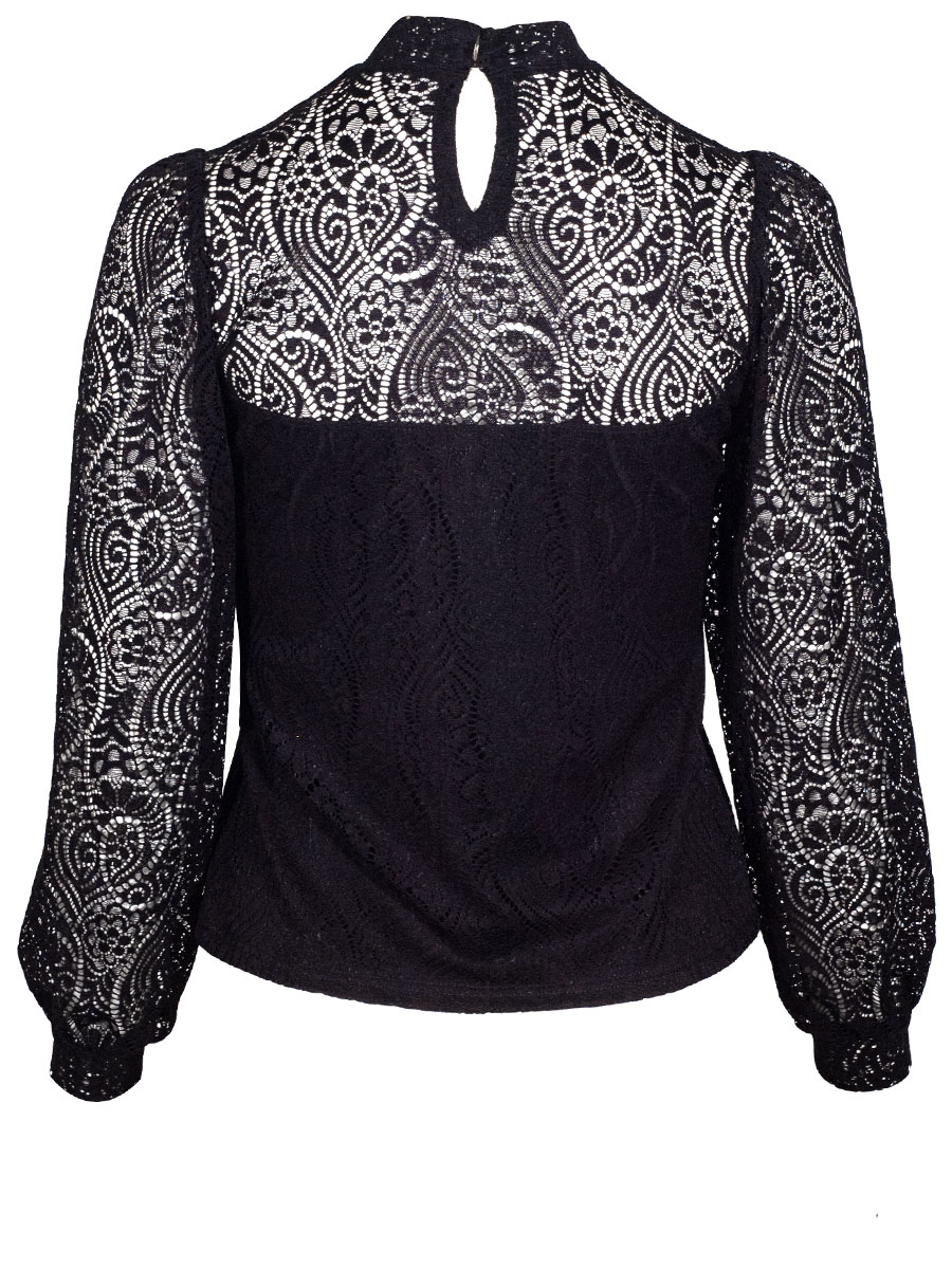 Waldorff Spitzenshirt, schwarz, Stretch, elegant, hochgeschlossen, Langarm #2