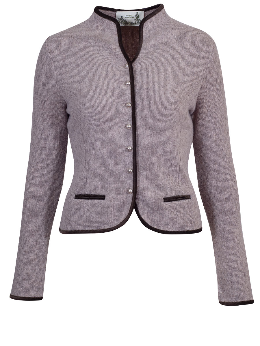 Astrifa Strickjacke Bairach, lehmfarben mit Samteinfassung, Kelchkragen #1
