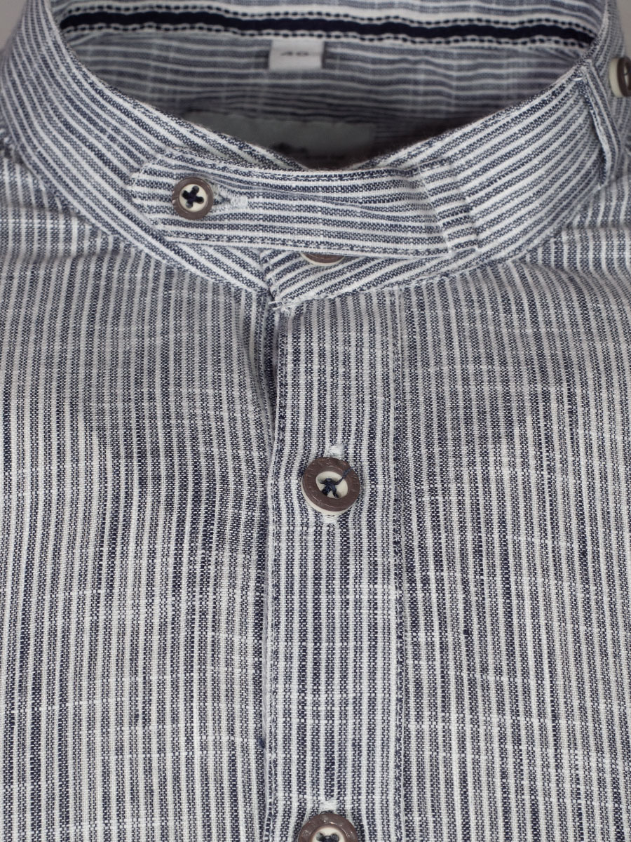 Hammerschmid Herrenhemd blau gestreift, Pfoad, Stehkragen #4