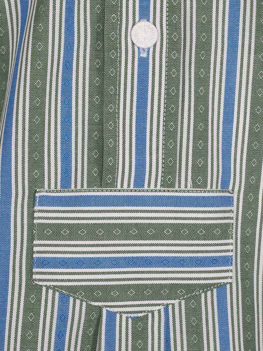 Waldorff Tachtenhemd blau-grün, gestreift, Liegekragen, Pfoad #4