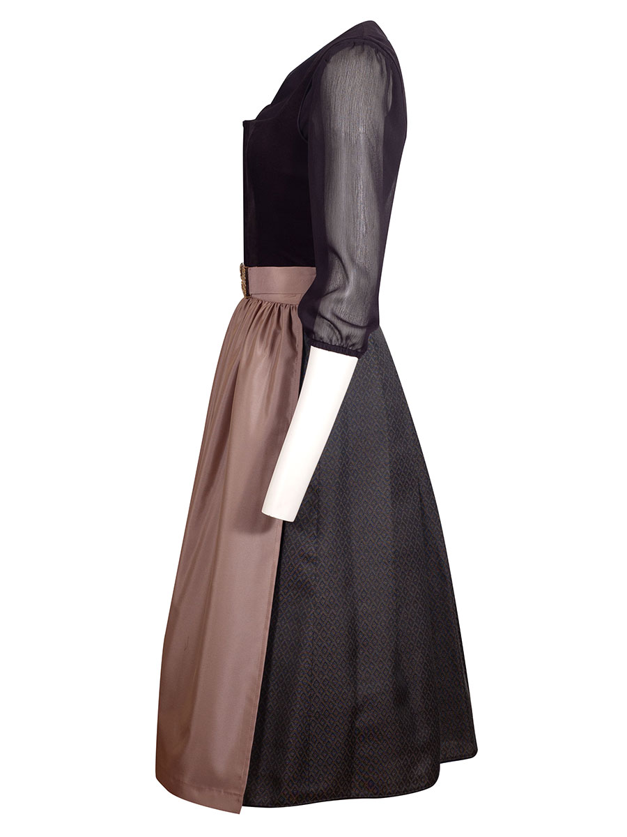 Kinga Mathe Dirndl Stella, Samtdirndl, schwarz, goldfarbene Schürze, 80lg #2