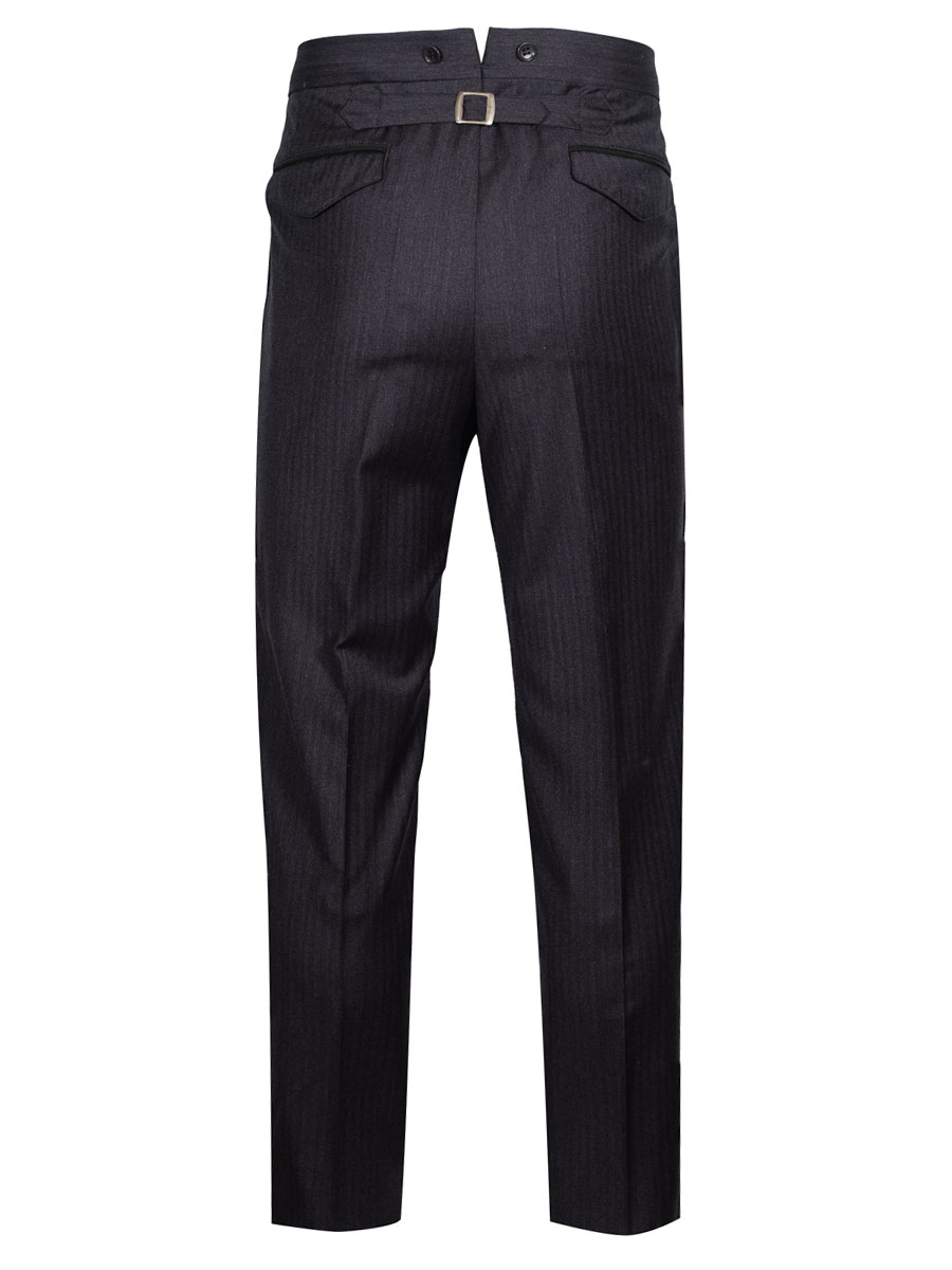 Viererspitz Herrenhose Jakob, dunkelgrau, seitlich grünes Paspol, Fischgrat #3