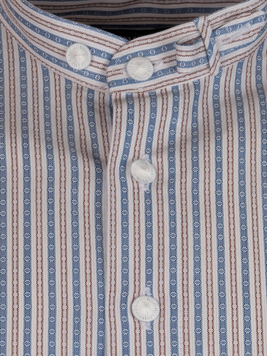 Arzberger Herrenhemd, blau-rot gestreift, Stehkragen, Pfoad, Slim line #2