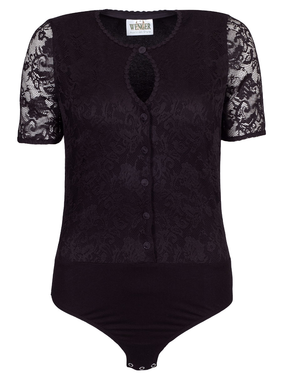 Wenger Fuschlsee Spitzenbody, schwarz, Kurzarm, Spitze, Shirtrücken, Stretch #1