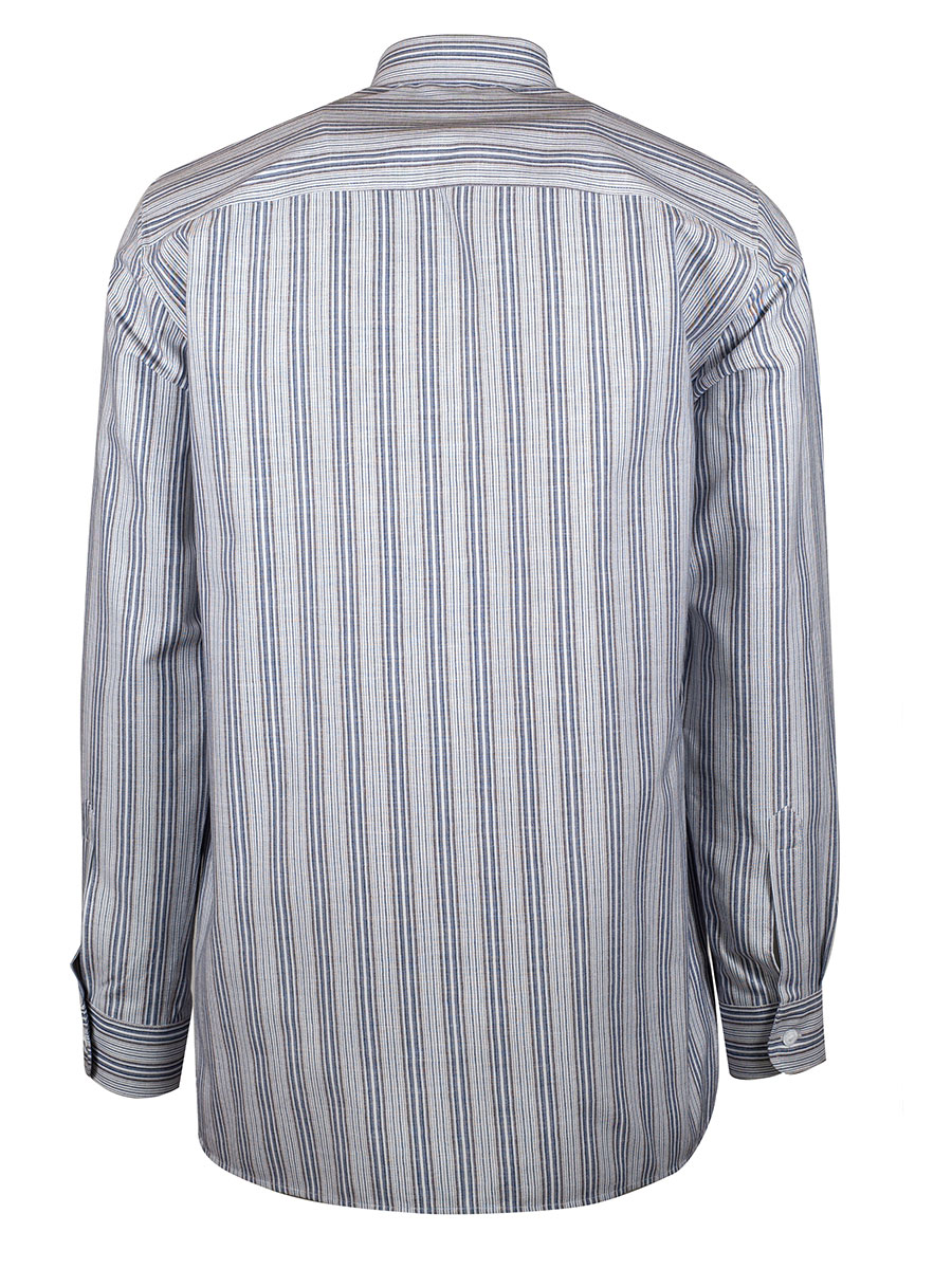 Waldorff Tachtenhemd blau-grau, gestreift, Liegekragen, Pfoad #3