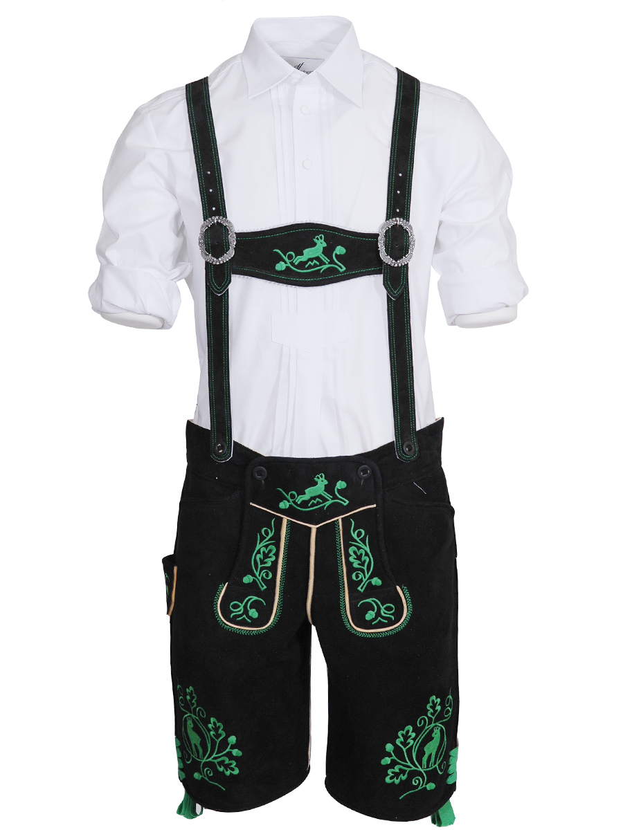 hausg´macht Lederhose Originaltracht, Schliersee, Handstick-Optik, Hirsch, dunkelgrün #5