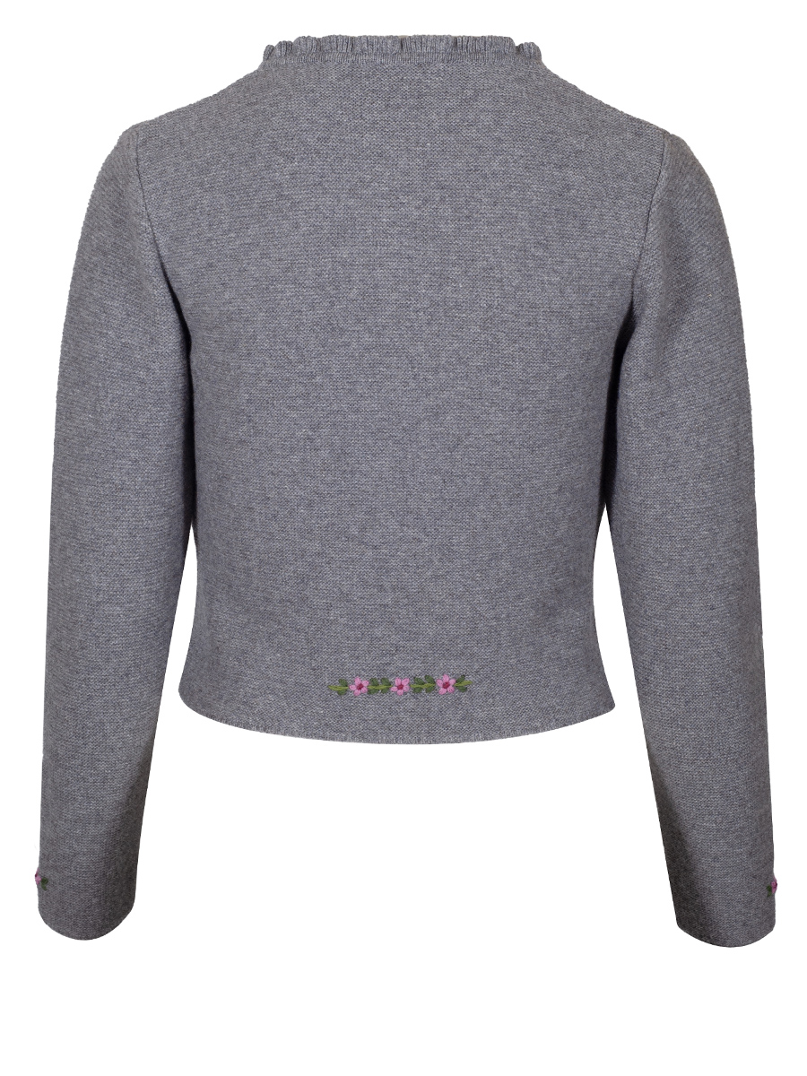 Huber Strickjacke Mila, grau, Blumenstick rosa #2