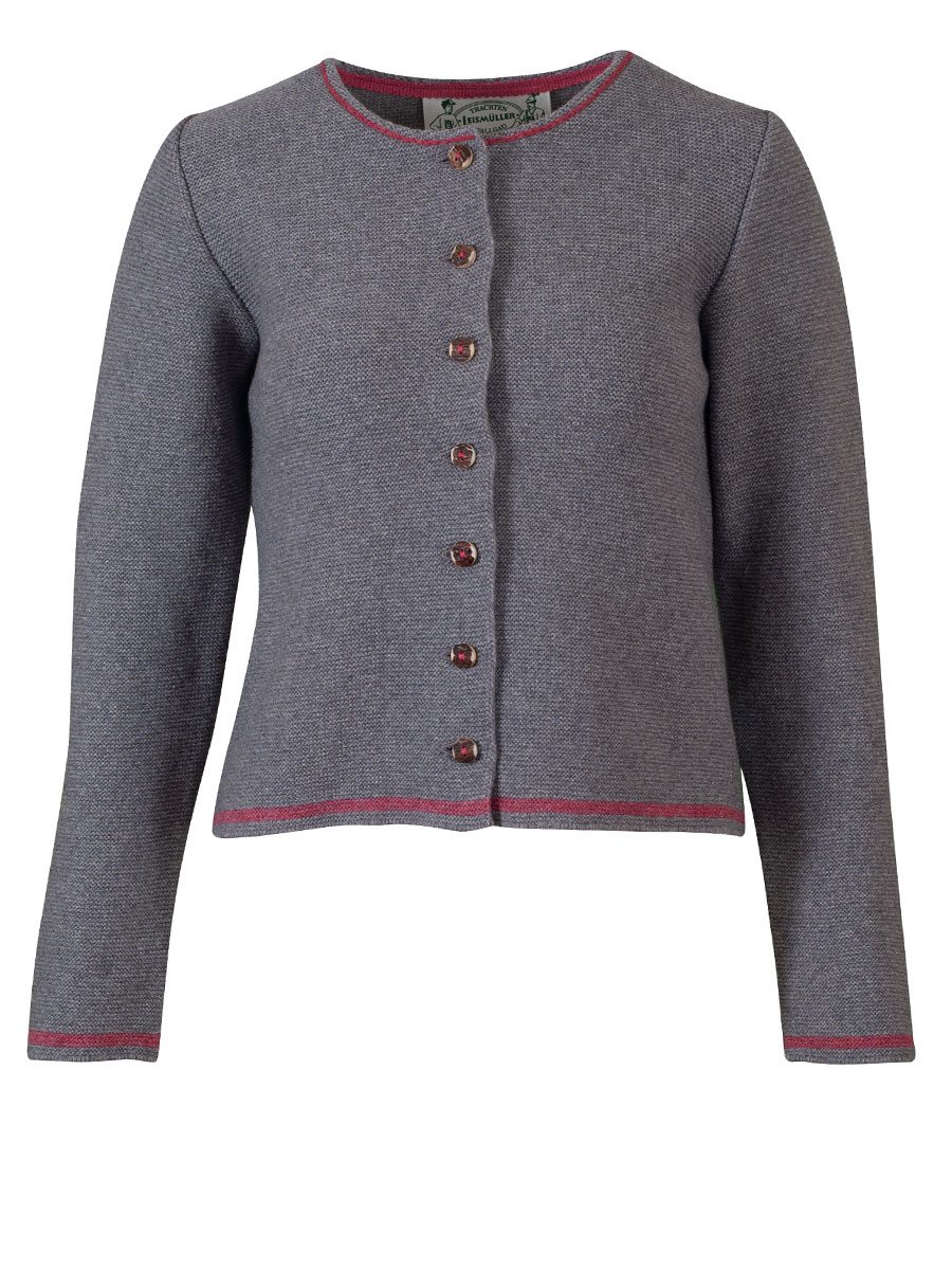 Boos Strickjacke grau, pinke Einfassung, Hirschhornknöpfe #1