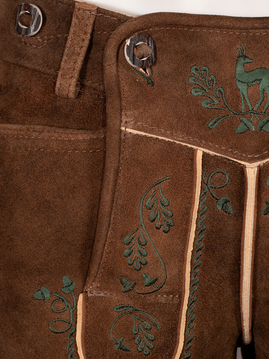 Weinbauer Kurze Lederhose Franz, Ziegenvelour, ahorn, grüner Stick #6