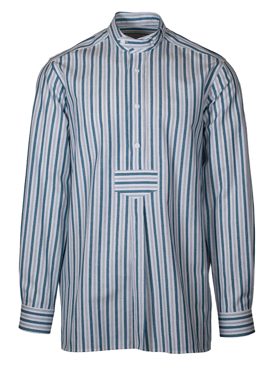 Waldorff Trachtenhemd petrol-grau, gestreift, Pfoad, Stehkragen #1