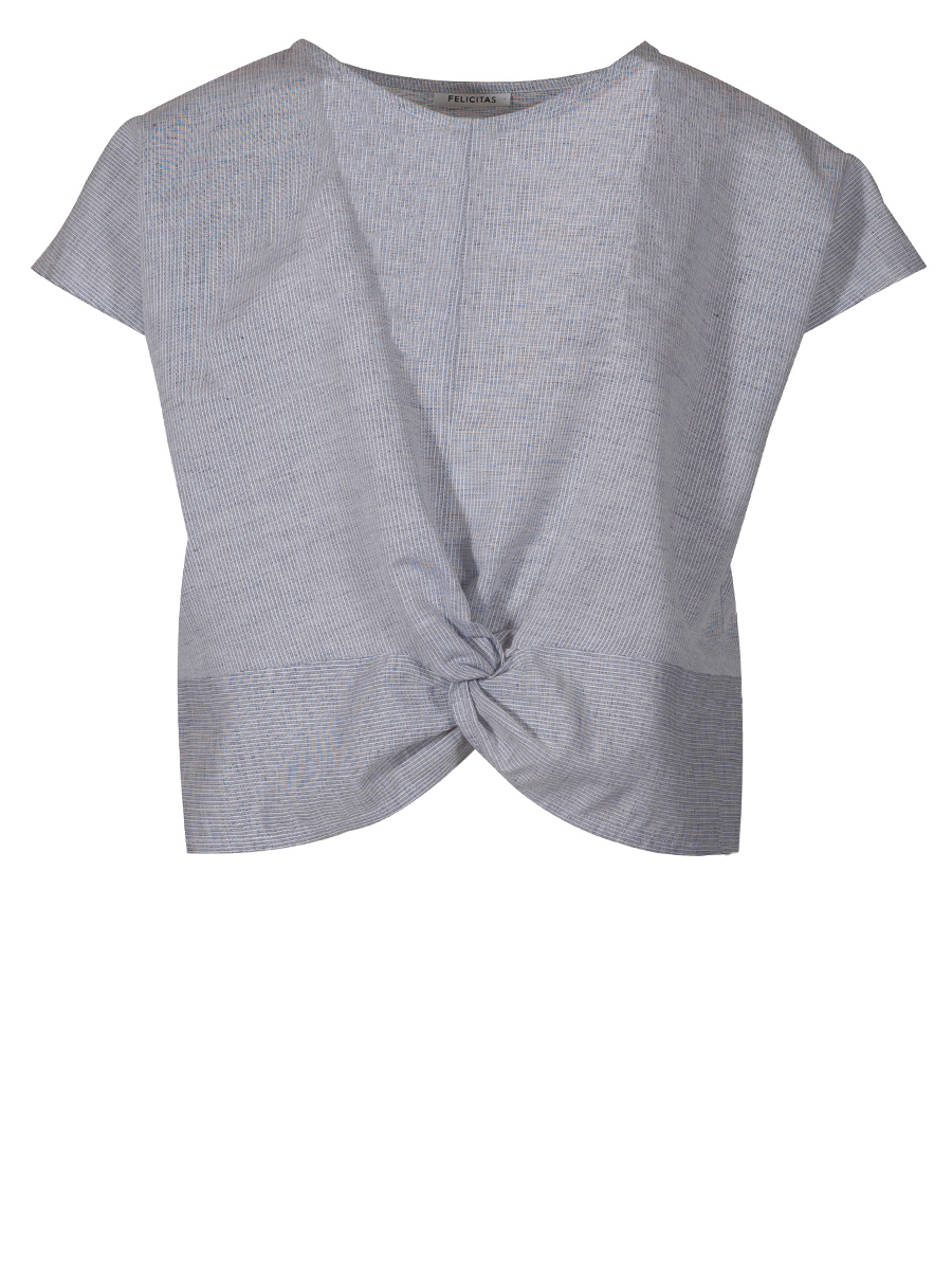 Feli und Hans Selma Sommerbluse, Kurzarm, Knotenoptik, blau gestreift, Oversize #1