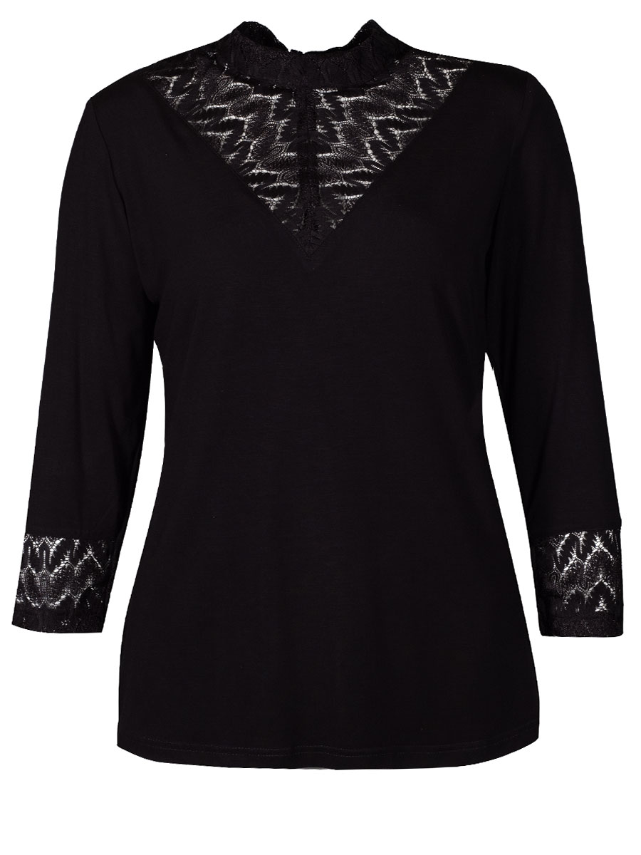 Country Line Damenshirt schwarz, Spitze, hochgeschlossen #1