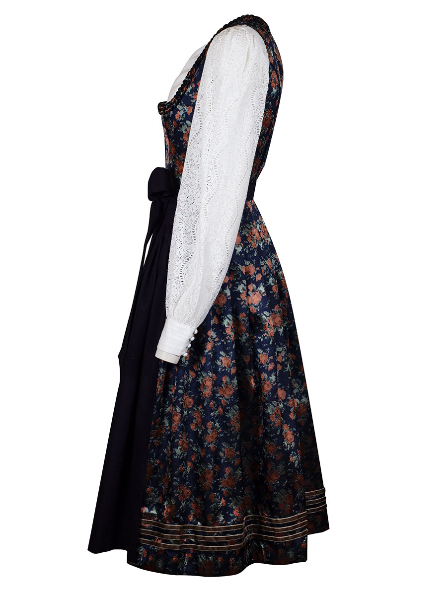 Julia Trentini Dirndl Kathrin, marine, Rosenmuster, festlich, 80lg #2