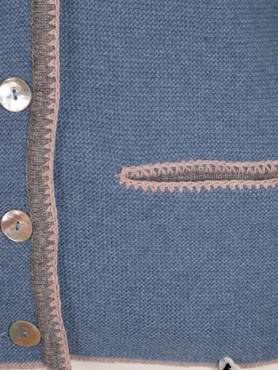 Huber Kapuzen-Strickjacke Erika, blau, Einfassung in Beige-Rosa #4