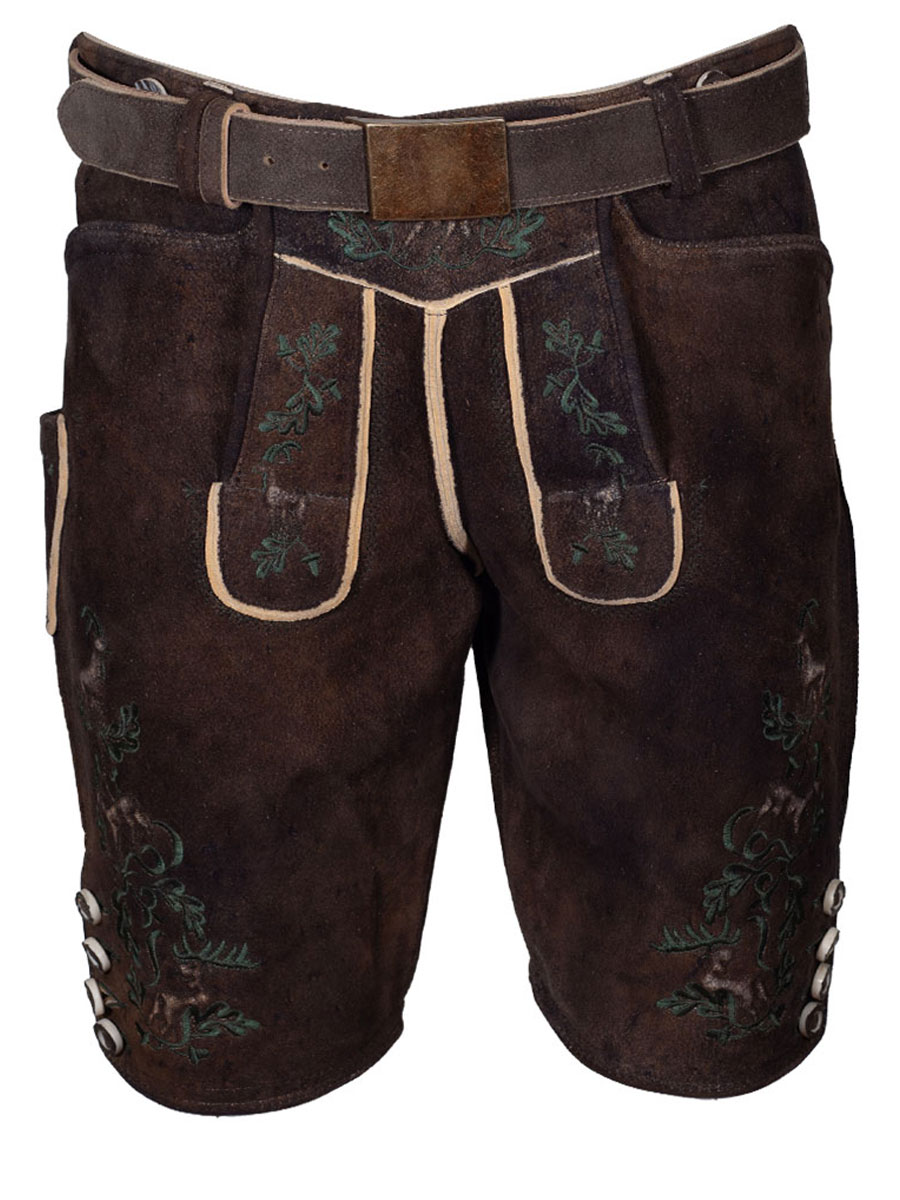 Weinbauer Kurze Lederhose Wildleben, moor, dunkelgrüner Stick, Hirschleder #2
