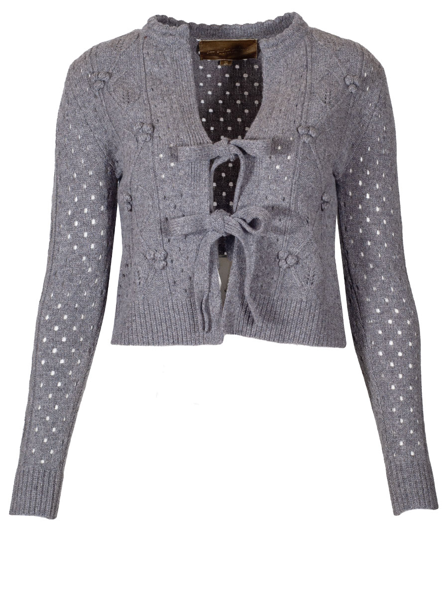 fei scho schee Strickjacke, midgrey, Lochmuster, Schleifen #1