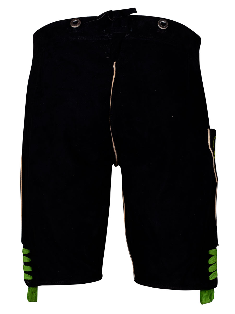 Weinbauer Kurze Lederhose, schwarz, hellgrüner Stick, Ziegenvelour #3