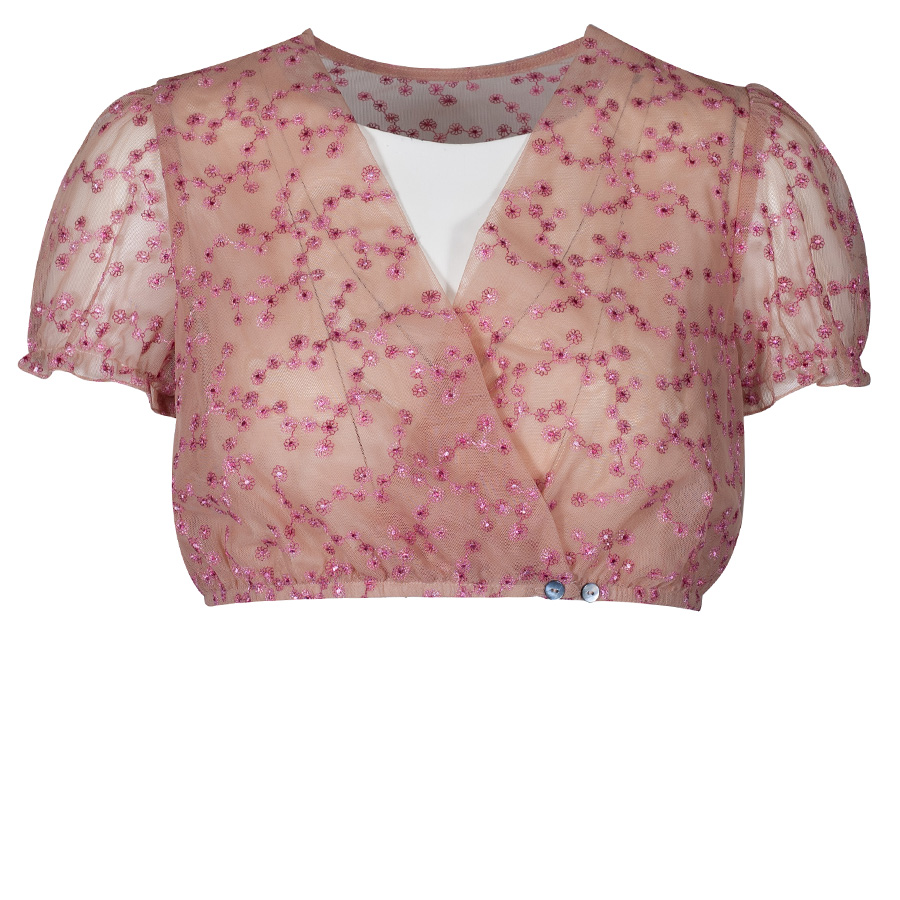 Waldorff Dirndlbluse beige, Blumenstickerei, beere, Puffarm #1