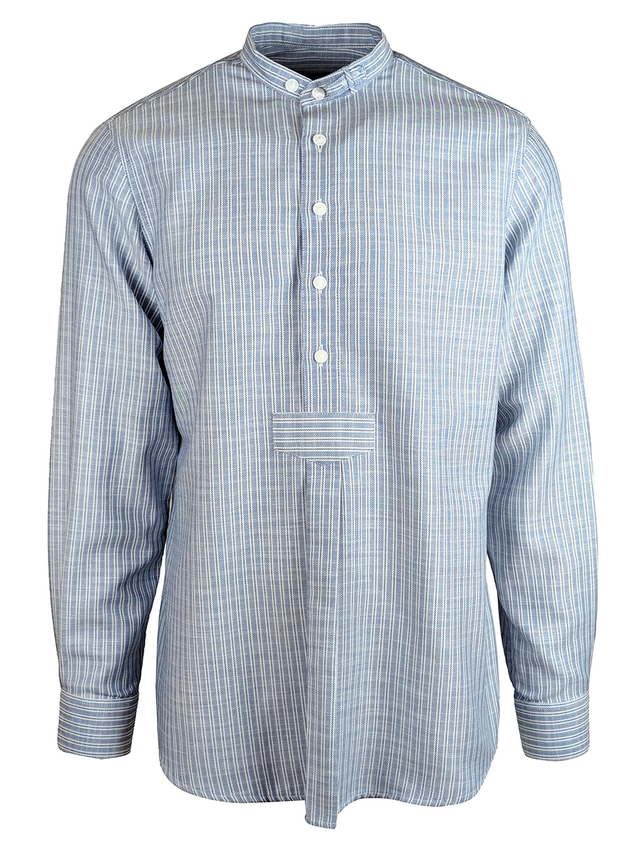 Arzberger Herrenhemd, blau-grau, gestreift, Stehkragen, Pfoad #1