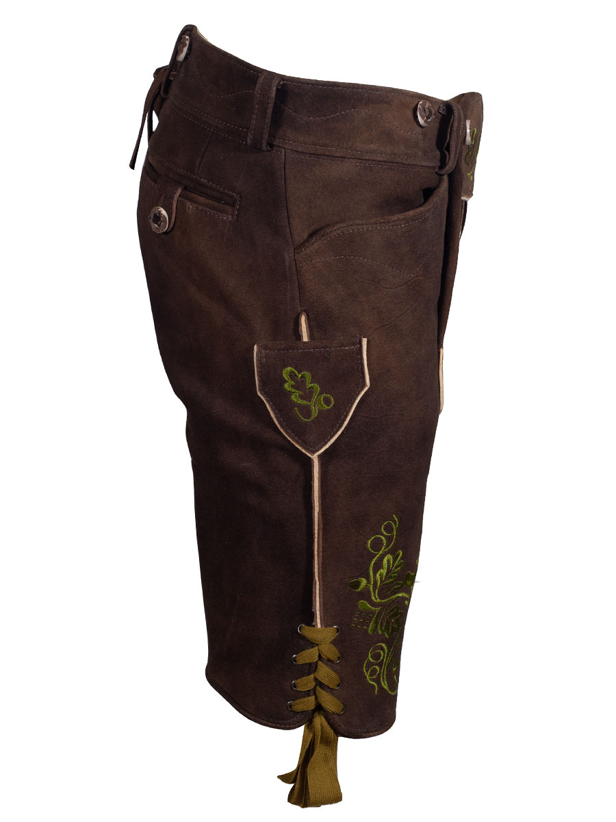 hausg'macht kurze Lederhose Chieming Wildbock, humus antik, hellgrüner Stick #2