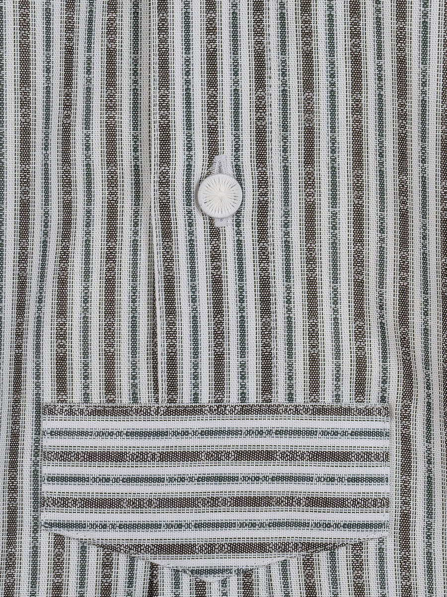 Arzberger Herrenhemd, grün-braun, gestreift, Stehkragen, Pfoad, Slim Line #4