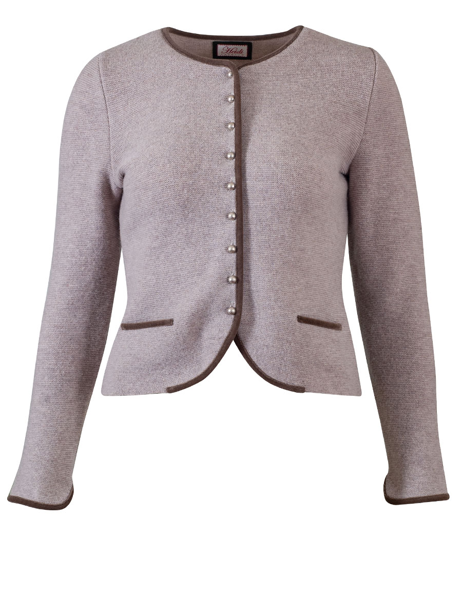 Heidi Strickjacke, taupe, mit beiger Samteinfassung #1