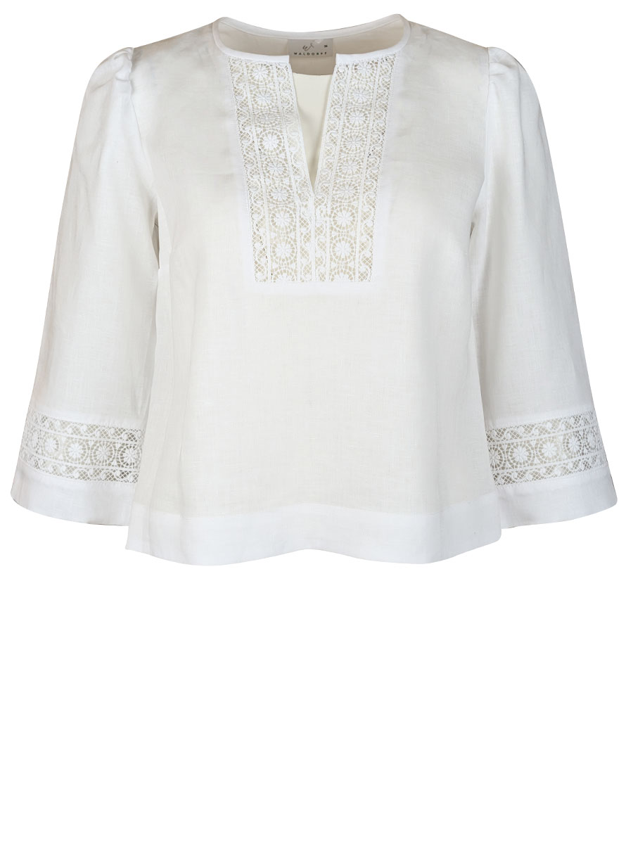 Waldorff Leinenbluse, weiß, Spitzenborte #1