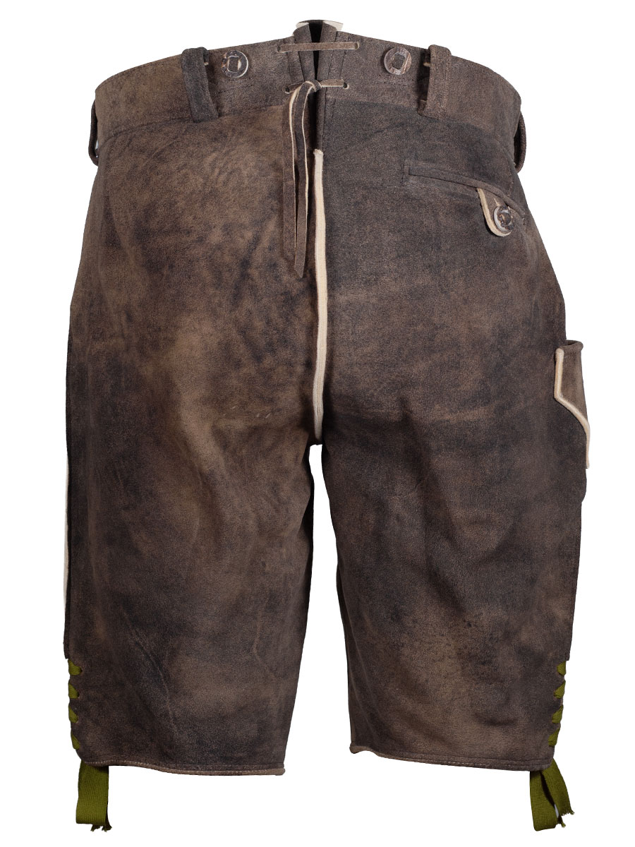 Kurze Lederhose Leogang, Hirsch sämisch, eibe, mittelgrüne Blattstickerei, hochwertig #4