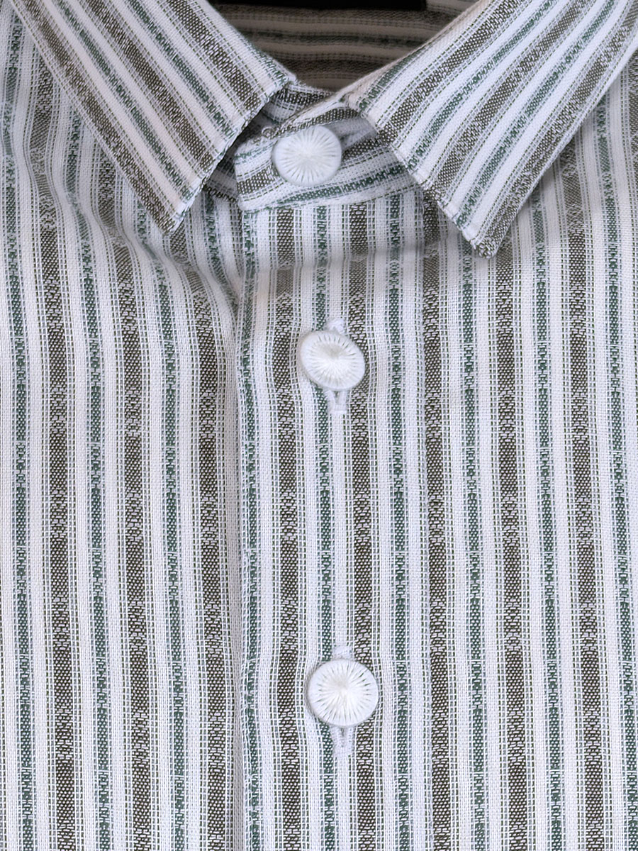 Arzberger Herrenhemd, grün-braun, gestreift, Liegekragen, Pfoad #2