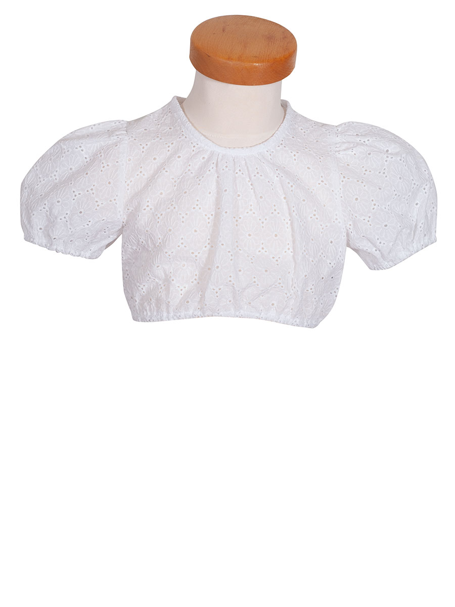 Waldorff Dirndlbluse, Mädchen, weiß, Lochmuster #1