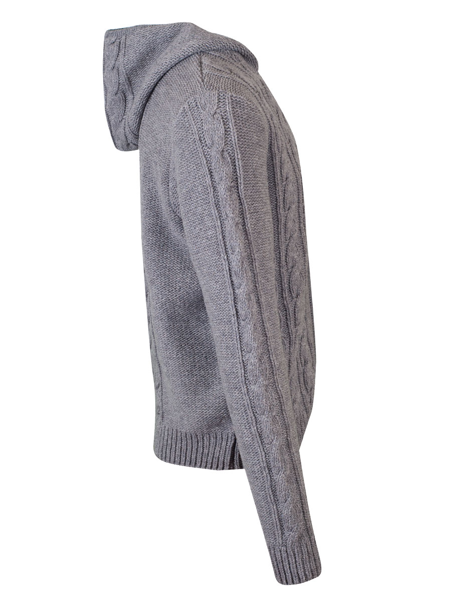 Huber Kapuzen-Strickjanker Heinz, grau-tanne, Zopfmuster #3