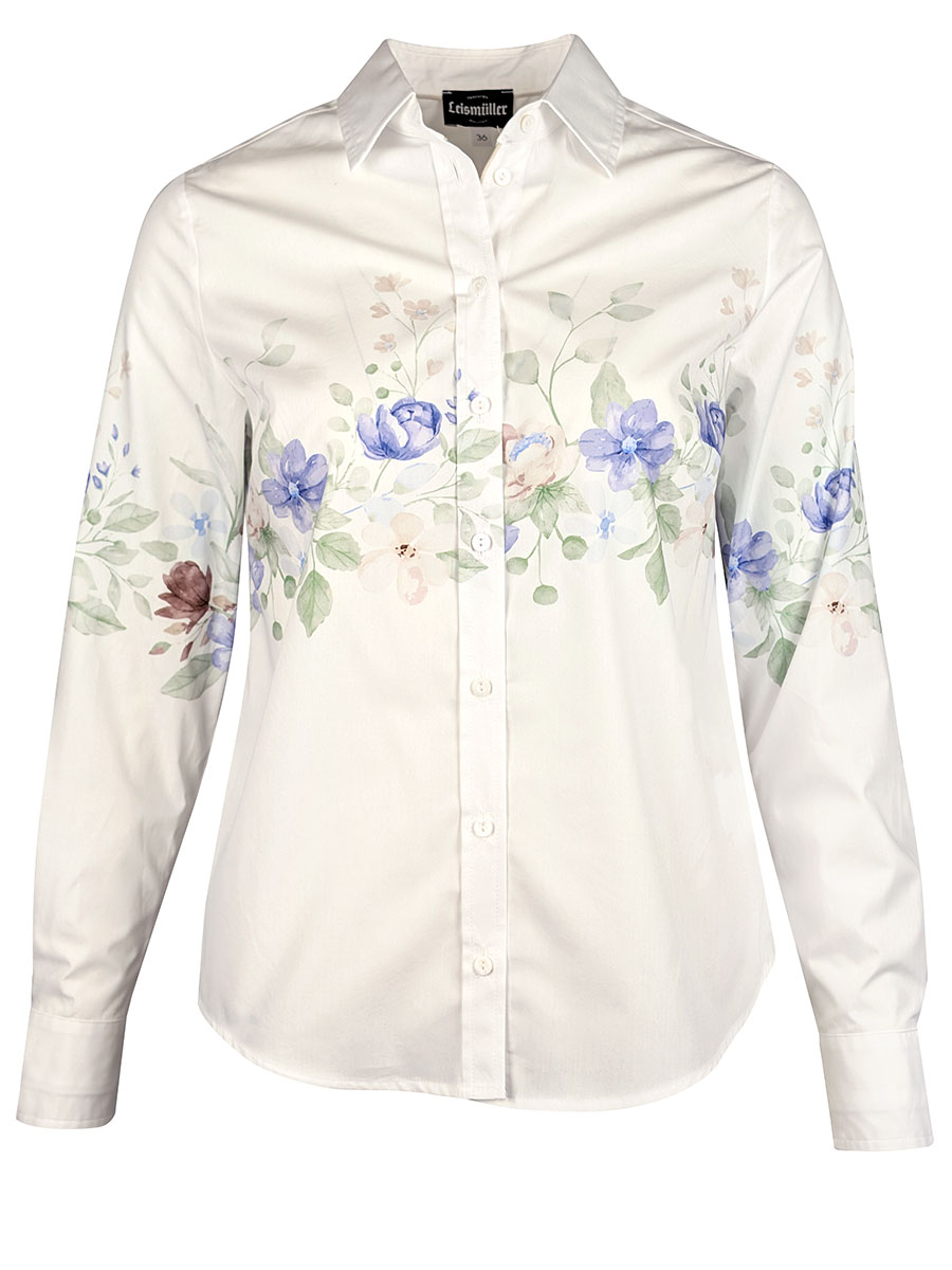 Anna Damenbluse Langarm, weiß, Blumenmuster #1