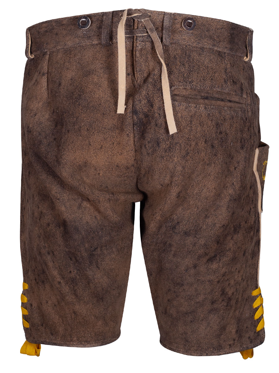 Weinbauer Kurze Lederhose Franz, Rothirsch, stein antik, gelber Stick #3