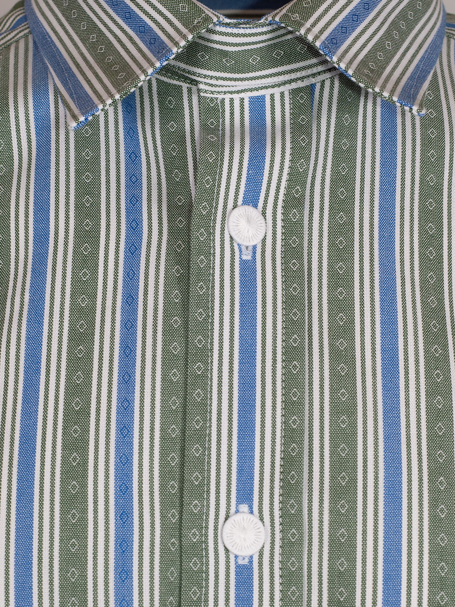 Waldorff Tachtenhemd blau-grün, gestreift, Liegekragen, Pfoad #2