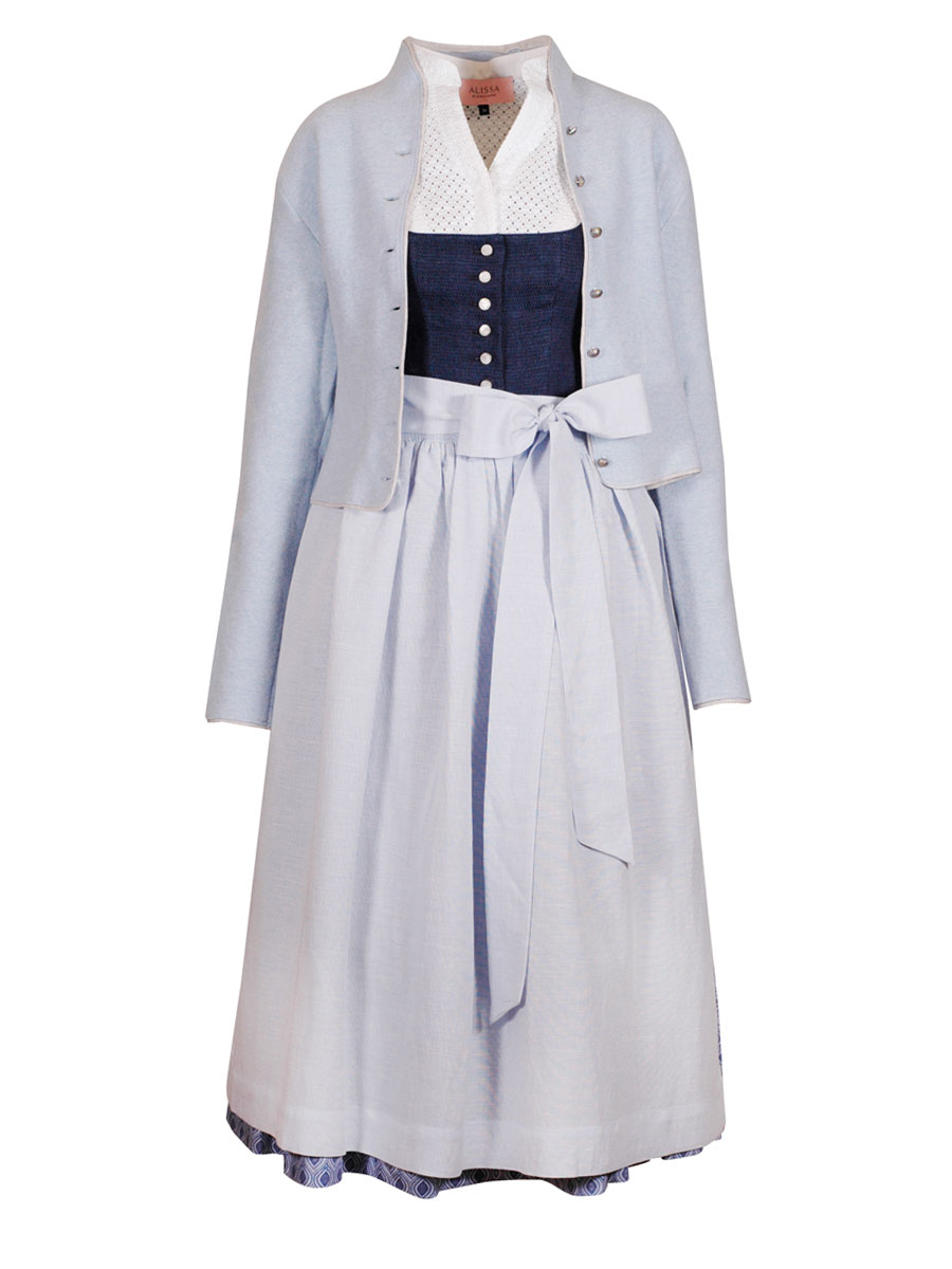 hausg'macht Dirndl Pillersee, blau, Leinen, hellblaue Schürze, 80cm #6