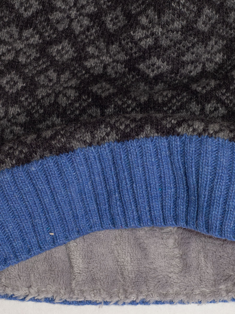 Huber Strickmütze Jill blau mit grau, innen Fleece #2