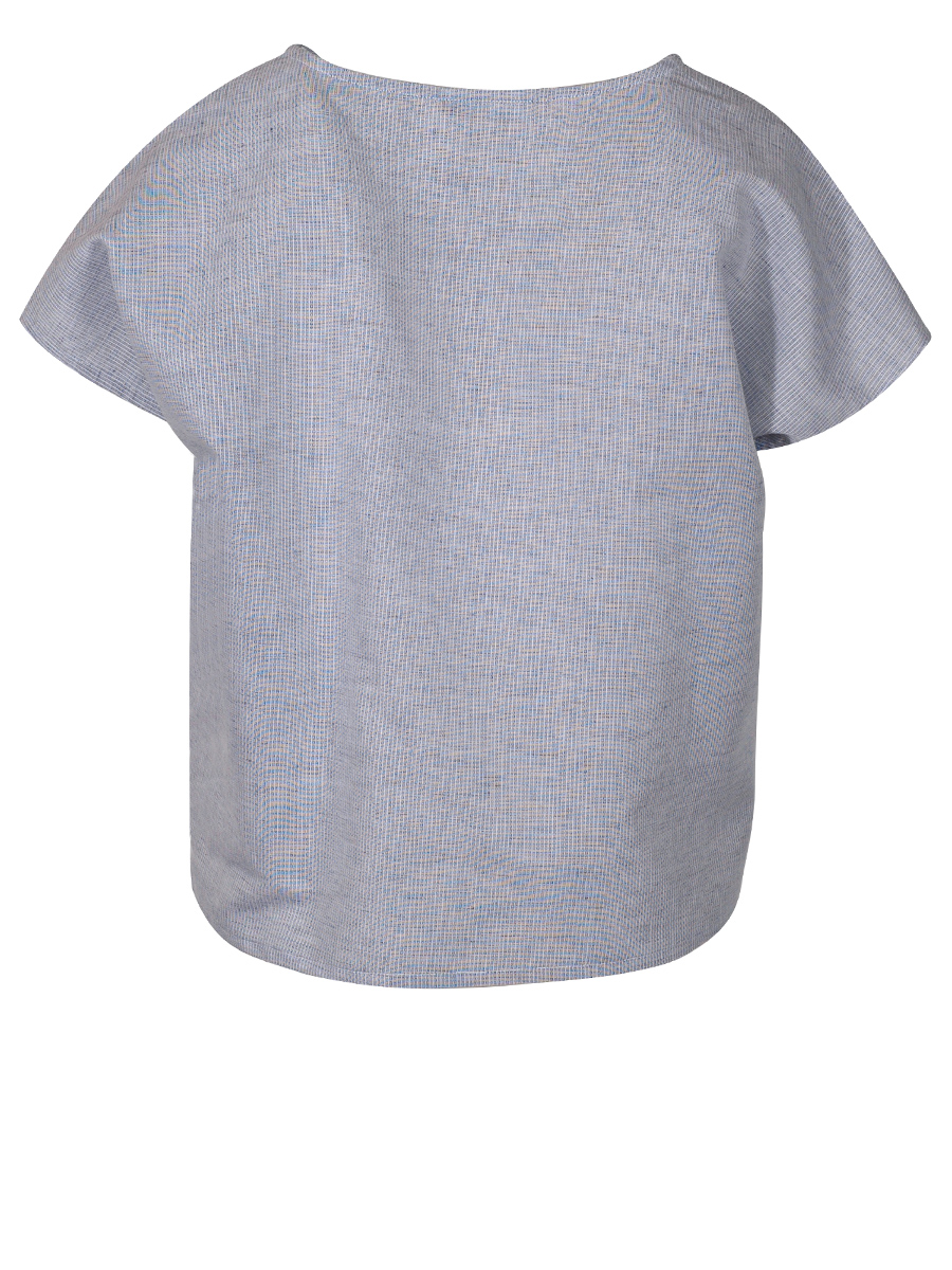 Feli und Hans Selma Sommerbluse, Kurzarm, Knotenoptik, blau gestreift, Oversize #3