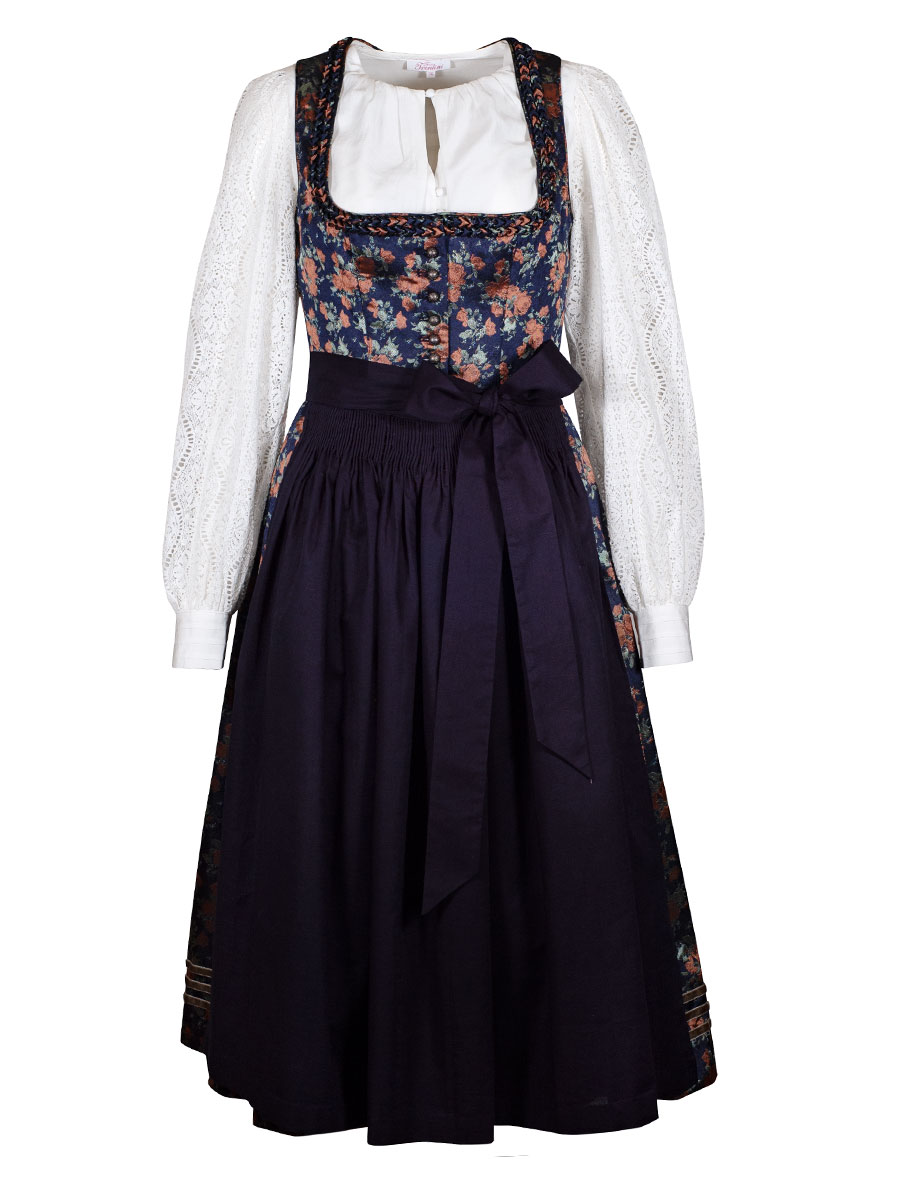 Julia Trentini Dirndl Kathrin, marine, Rosenmuster, festlich, 80lg #1