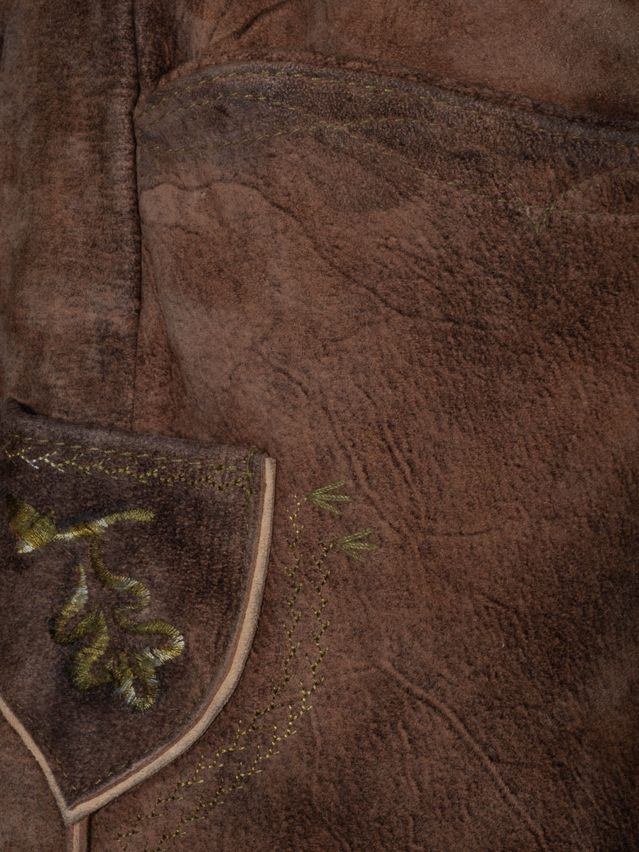 Spieth & Wensky Kurze Lederhose Presley mit Gürtel, mandelbraun, olivgrüner Stick #4