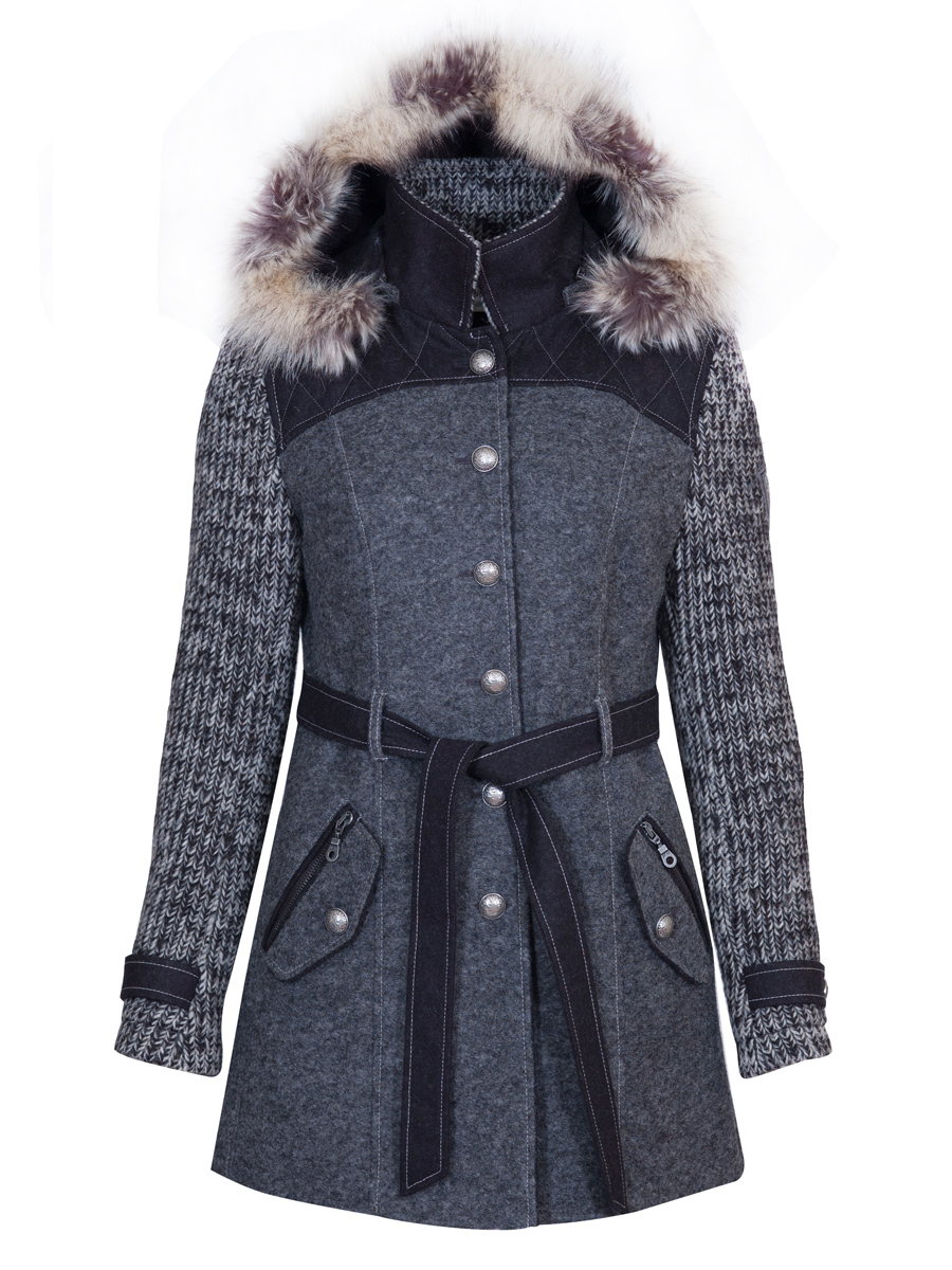 Schloß Orth Outdoorjacke Anke, grau, Strickarme, Lodengürtel #1