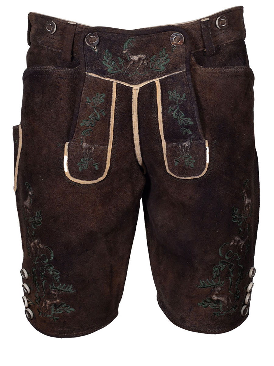Weinbauer Kurze Lederhose Wildleben, moor, dunkelgrüner Stick, Hirschleder #1