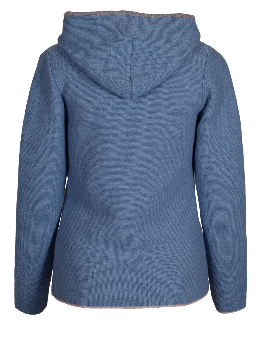 Huber Kapuzen-Strickjacke Erika, blau, Einfassung in Beige-Rosa #2