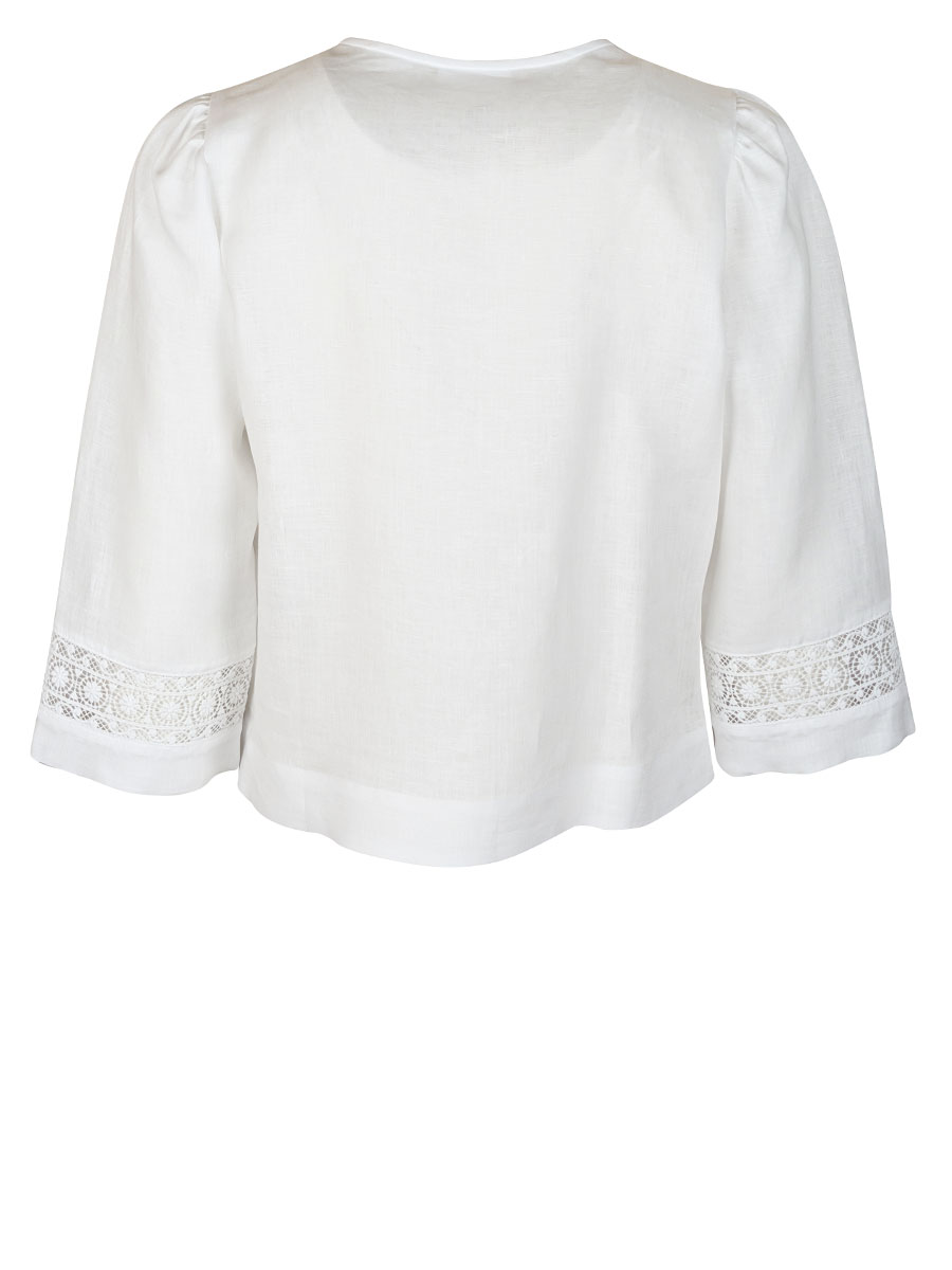 Waldorff Leinenbluse, weiß, Spitzenborte #3