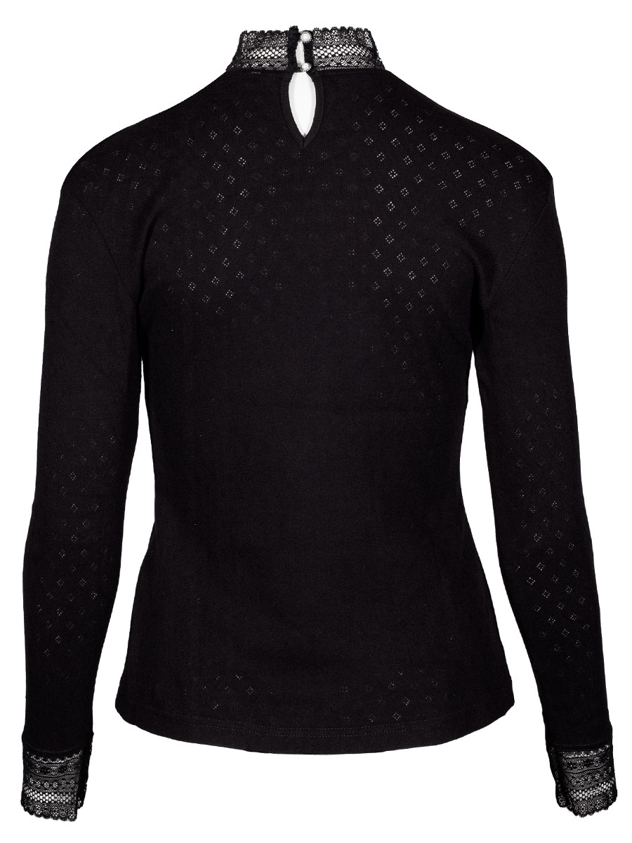 Feli und Hans Langarmshirt Parndorf, schwarz, Spitzenkragen, hochgeschlossen, Stretch #2