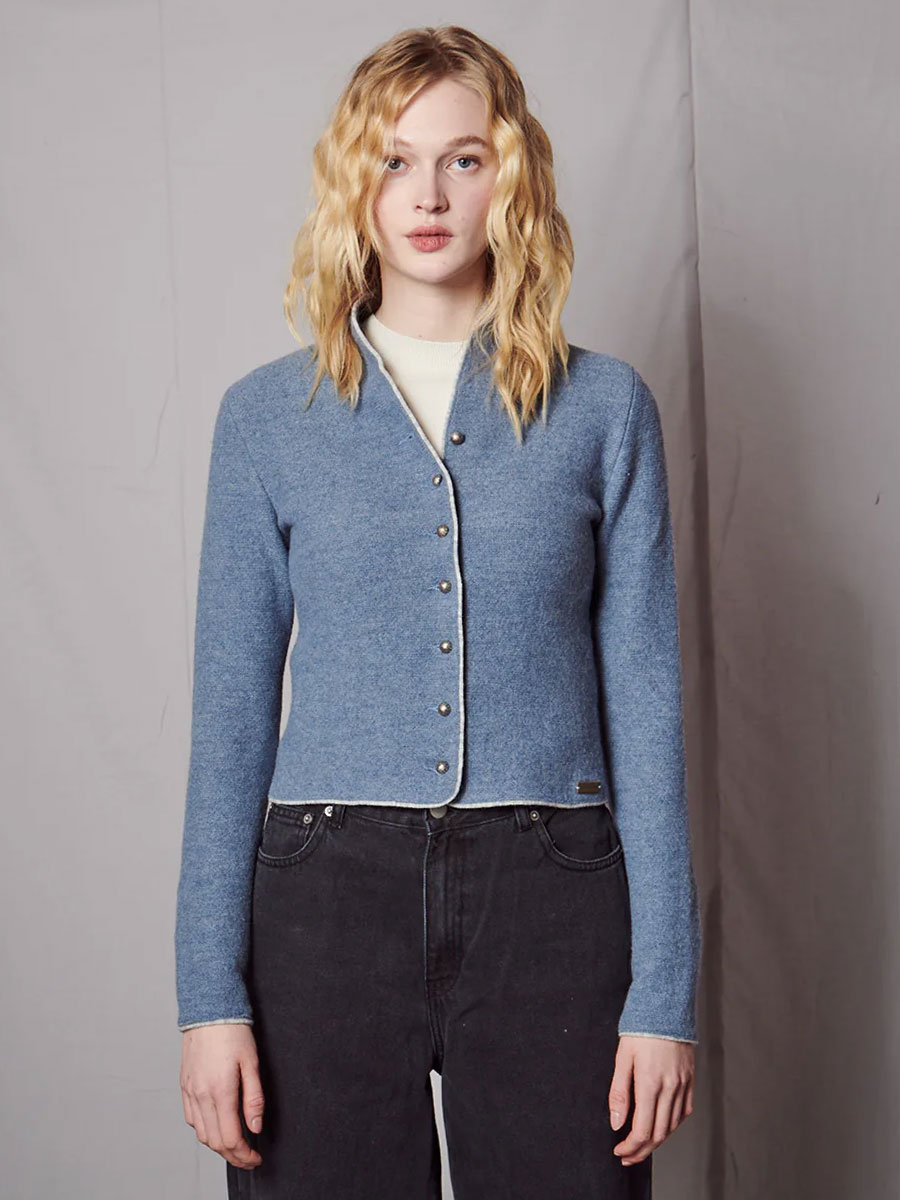 Stapf Strickjacke Dorika, rauchblau, Abschlüsse rolliert #2