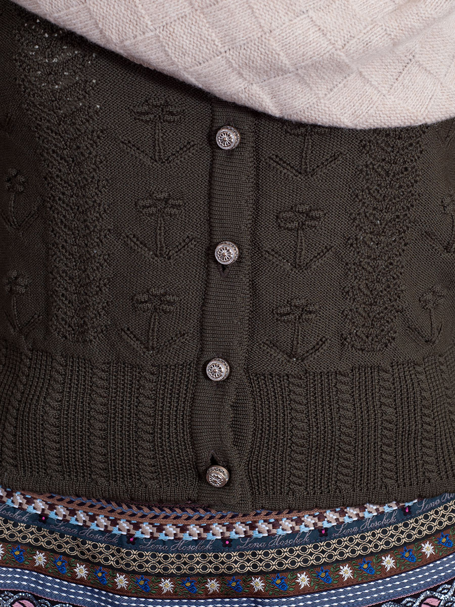 Lena Hoschek Strickjacke Rosi, moosgrün, kurz, Blumenstickereien, hochwertig #7