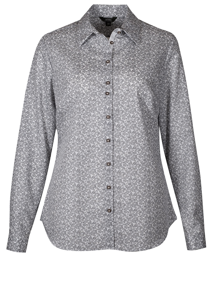 Arido Damenbluse Langarm, All-Over Print, grau #1