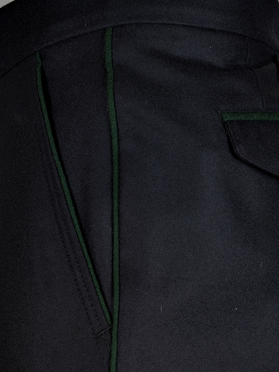 Viererspitz Herrenhose, Anzugshose, schwarz, grünes Paspol #4